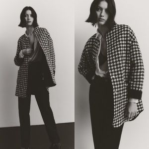 ZARA Houndstooth Textured Weave Padded Jacket Size Small